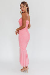 By Chance One Strap Ruched Maxi Dress Pink